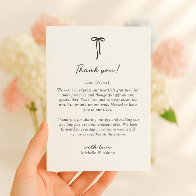 Cartão De Agradecimento Black Bow, wedding thank you card (Criador carregado)