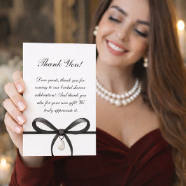Cartão De Agradecimento Black Bow With Pearl Old Money Style Bridal Shower