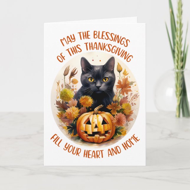Cartão De Agradecimento Black Cat & Pumpkin Greeting Card (Frente)