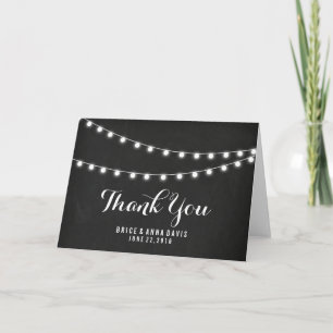 Cartão De Agradecimento Black Chalkboard Summer String Light Thank You