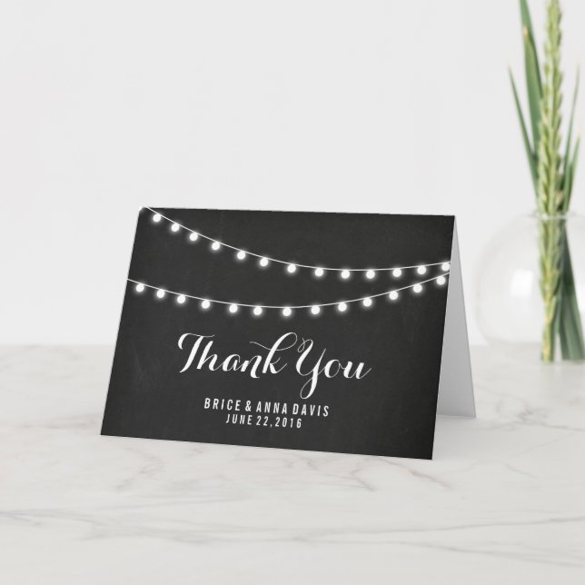 Cartão De Agradecimento Black Chalkboard Summer String Light Thank You (Frente)