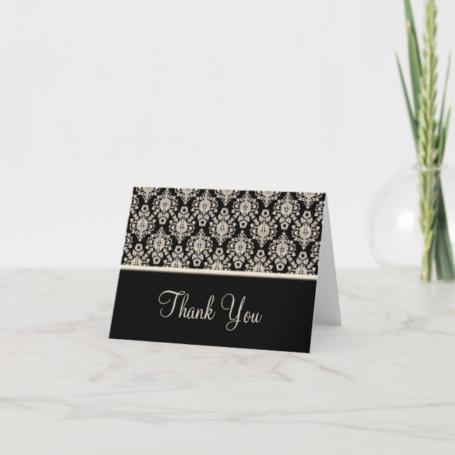 Cartão De Agradecimento Black Damask Thank You Cards (Frente)