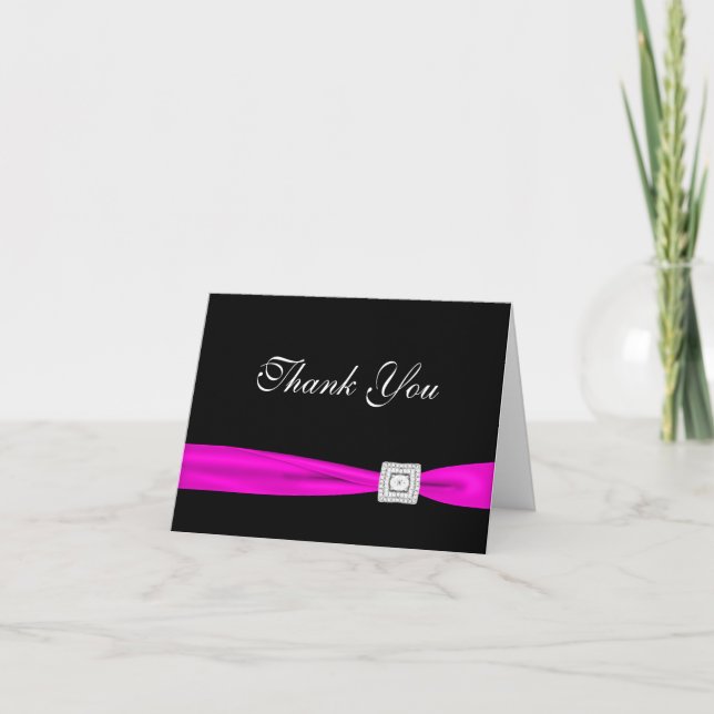 Cartão De Agradecimento Black Diamond Hot Pink Fuchsia Thank You Cards (Frente)