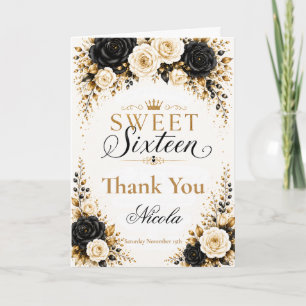 Cartão De Agradecimento Black e Dourado Sweet Sixteen