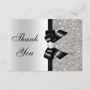 Cartão De Agradecimento Black Faux Arco Silver Diamantes Obrigado