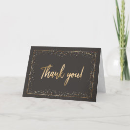 Cartão De Agradecimento Black & Faux Gold Foil Modern Brush Script
