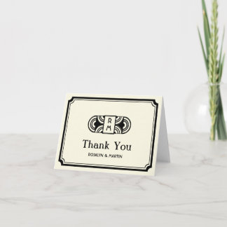 Cartão De Agradecimento Black frame art deco retro monogram thank you