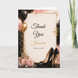 Cartão de Agradecimento Black Gold Blush Aniversár