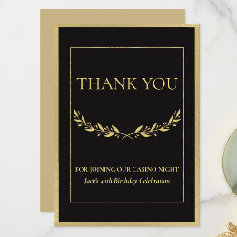 Cartão De Agradecimento Black & Gold Casino Night Thank You Card