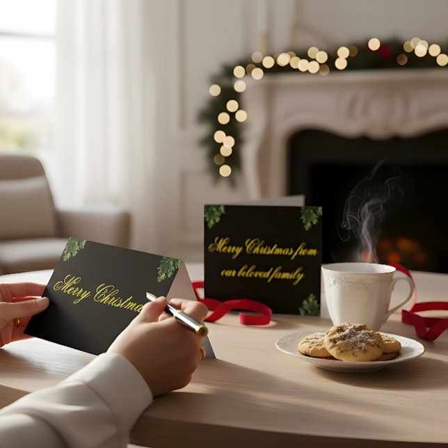 Cartão De Agradecimento Black & Gold Christmas Card – Family to Family (Criador carregado)