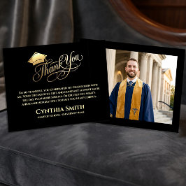 Cartão De Agradecimento Black & Gold Graduation Thank You Card 