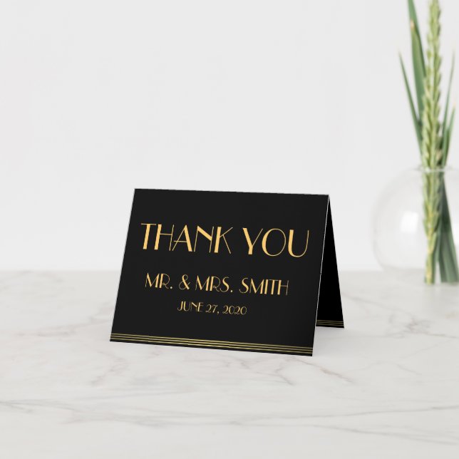 Cartão De Agradecimento Black Gold Great Gatsby Wedding Thank You Cards (Frente)