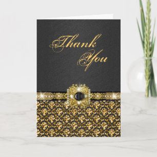 Cartão De Agradecimento Black gold "thank you" wedding damask