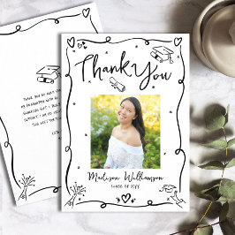 Cartão De Agradecimento  Black Hand Drawn Doodles Photo Graduation White