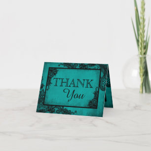 Cartão De Agradecimento Black Lace Azul Turquesa Moderno Goth Agradeciment