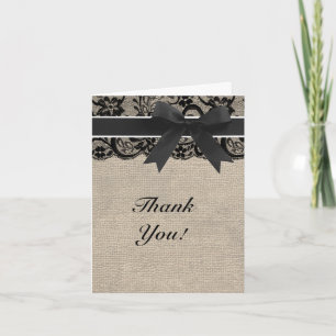 Cartão De Agradecimento Black Lace Burlap Look Thank You Card