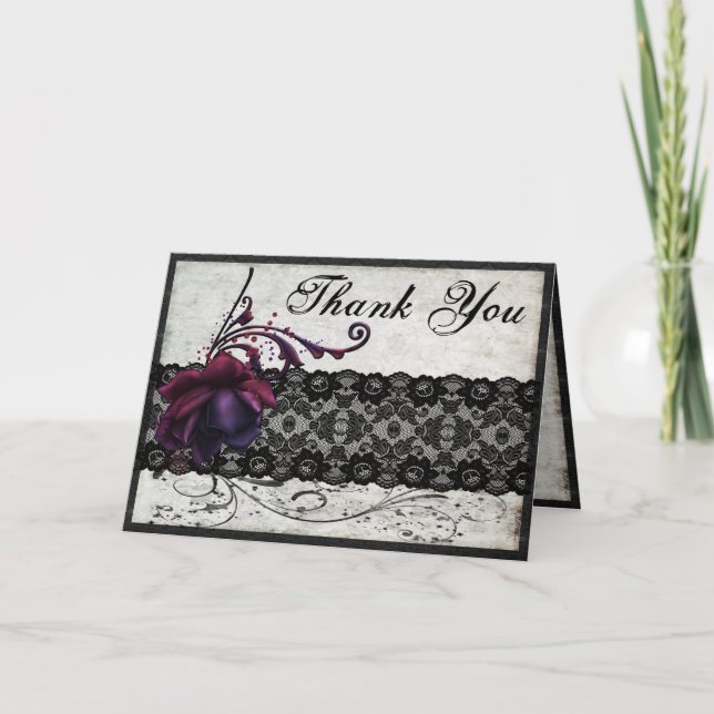 Cartão De Agradecimento Black Lace Wedding Thank You (Frente)