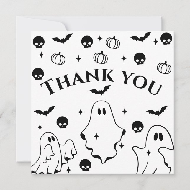 Cartão De Agradecimento Black  Little Ghost Halloween Baby Shower  (Frente)
