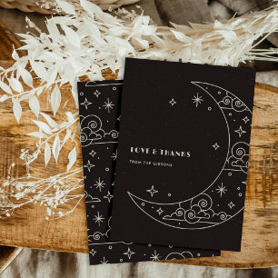 Cartão De Agradecimento Black Moon & Stars Casamento Celestial Obrigado