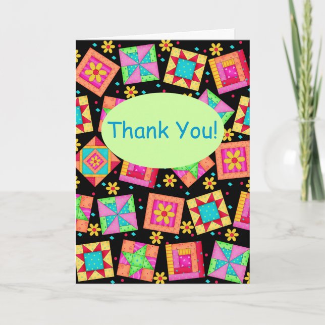 Cartão De Agradecimento Black Patchwork Quilt Block Art Thank You (Frente)