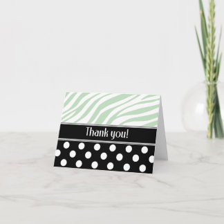 Cartão De Agradecimento Black Polka Dot Green Zebra Print Thank You card