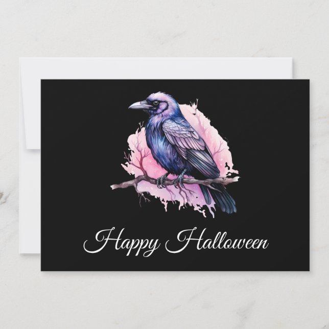 Cartão De Agradecimento Black Raven em um Halloween de ilustração de ramif (Frente)