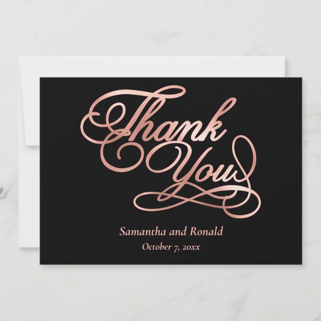 Cartão De Agradecimento Black Rose Gold Calligraphy Formal Thank You Card (Frente)