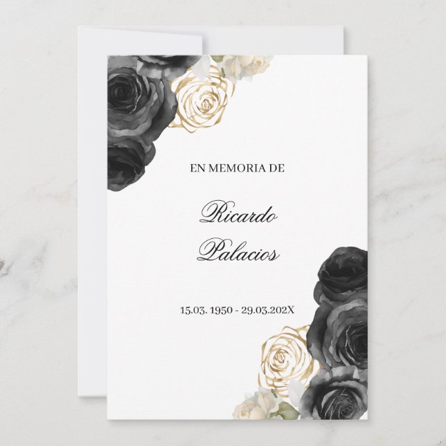 Cartão De Agradecimento black rose obituary spanish invitation  (Frente)
