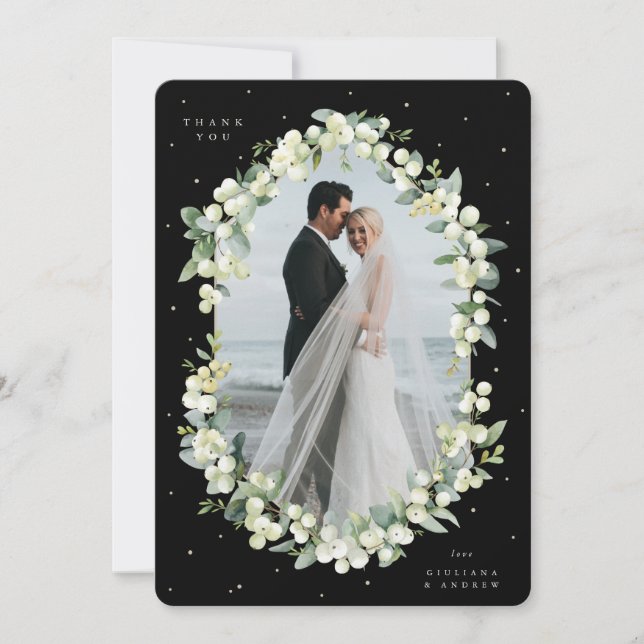 Cartão De Agradecimento Black Snowberry+Eucalyptus Wedding Flat Photo (Frente)