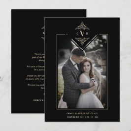Cartão De Agradecimento Black Sophisticate Flourish Chic Golden Initials