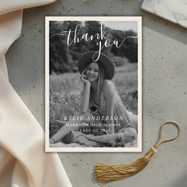 Cartão De Agradecimento Black Tassel Senior Photo High School Graduation  (Black Tassel Senior Photo High School Graduation Thank You Card)