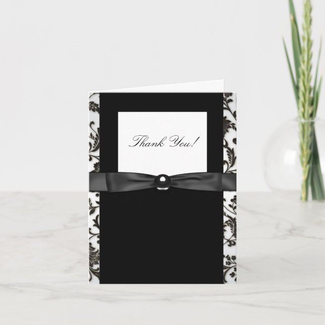 Cartão De Agradecimento Black Tie Damask Thank You Cards (Frente)