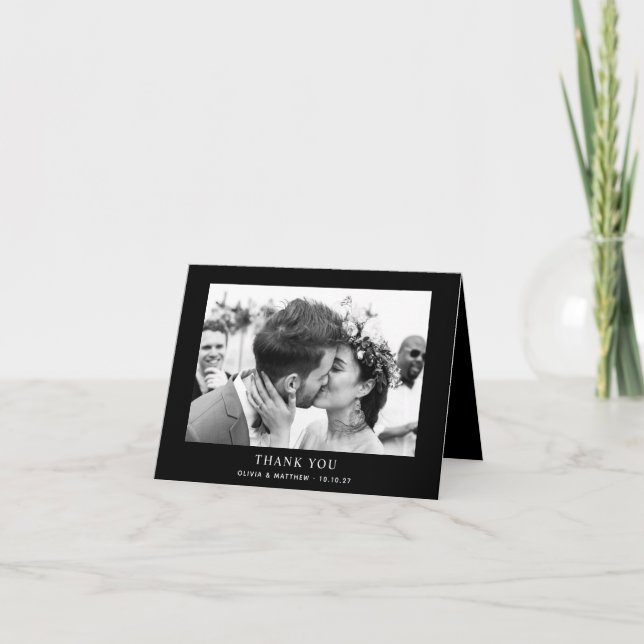 Cartão De Agradecimento Black Tie Wedding | Modern Simple Folded Photo (Frente)