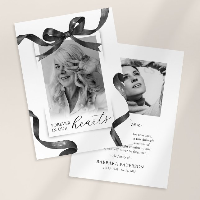 Cartão De Agradecimento Black Watercolor Bow Funeral Thank You (Criador carregado)