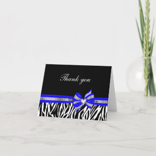 Cartão De Agradecimento Black White Blue Zebra Thank You Card