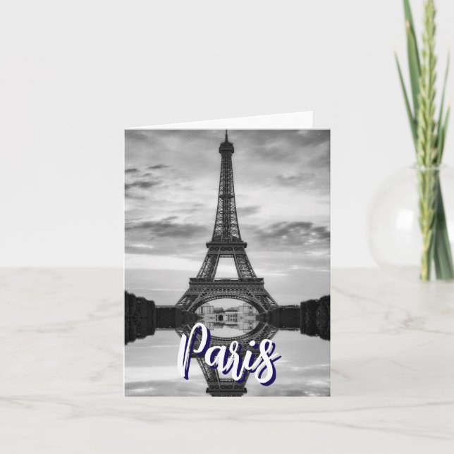 Cartão De Agradecimento Black White Eiffel Tower Paris Love City Viagem (Frente)