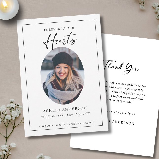 Cartão De Agradecimento  Black White Forever in Our Hearts Funeral (Criador carregado)
