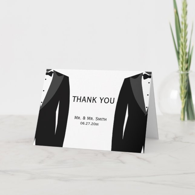 Cartão De Agradecimento Black White Gay Wedding Thank You Greeting Cards (Frente)