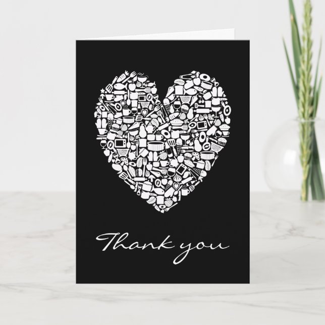 Cartão De Agradecimento Black White Kitchen Heart Thank You Wedding Card (Frente)