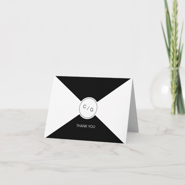 Cartão De Agradecimento Black white minimalist modern wedding thank you (Frente)