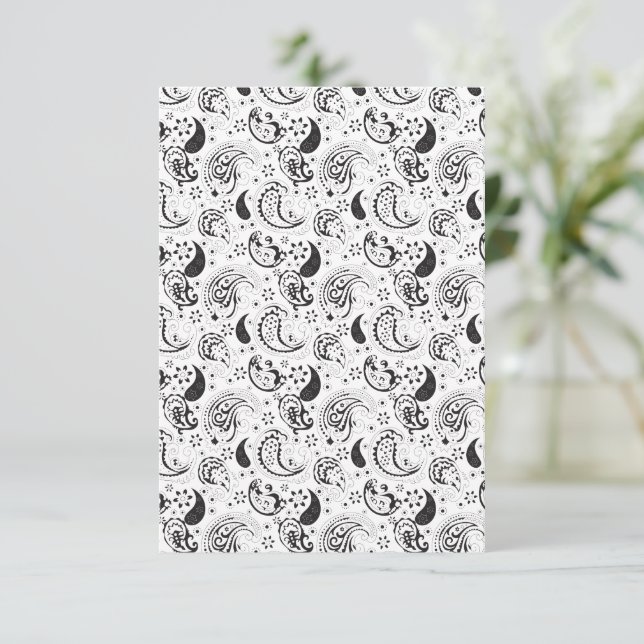 Cartão De Agradecimento Black & White Paisley Pattern –Elegant Textile Art (Em pé/Frente)