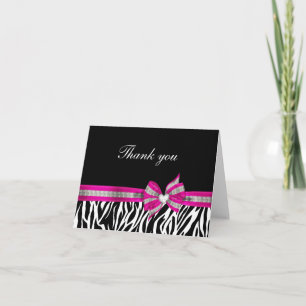 Cartão De Agradecimento Black White Pink Zebra Thank You Card