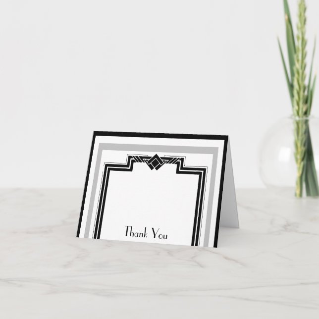 Cartão De Agradecimento Black White Silver Art Deco Frame Thank You (Frente)