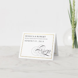 Cartão De Agradecimento Black & White with Gold Wedding RSVP Card