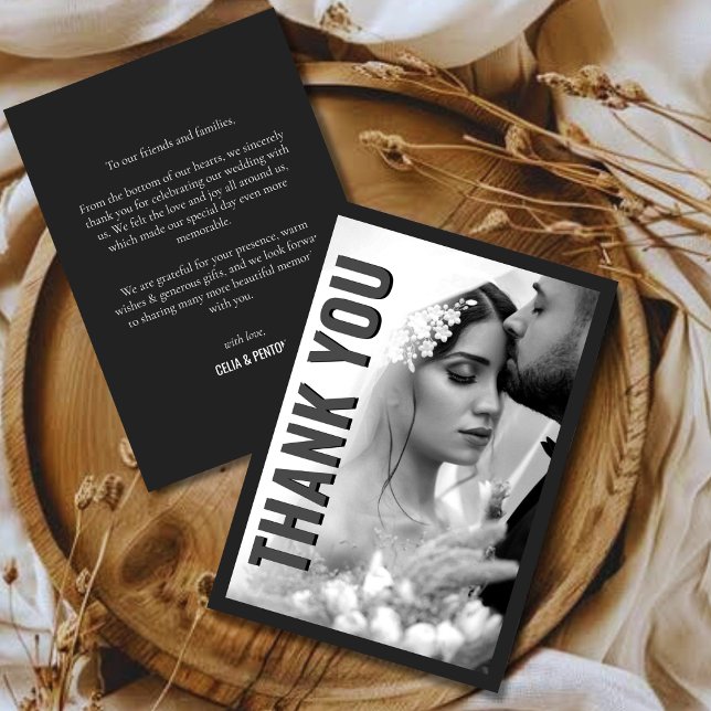 Cartão De Agradecimento Blackout Minimalist Modern Wedding Thank You Card (Criador carregado)