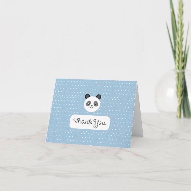 Cartão De Agradecimento BLANK Kawaii Panda Blue Polka Dots Baby Shower (Frente)