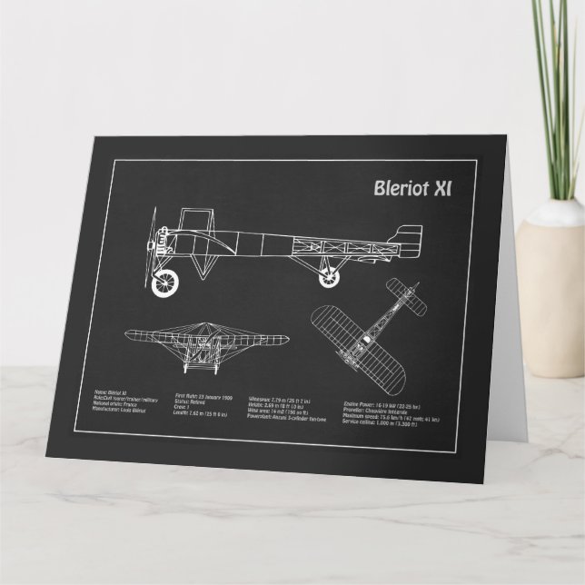 Cartão De Agradecimento Bleriot XI - Plano de desenho do avião PD (Frente)