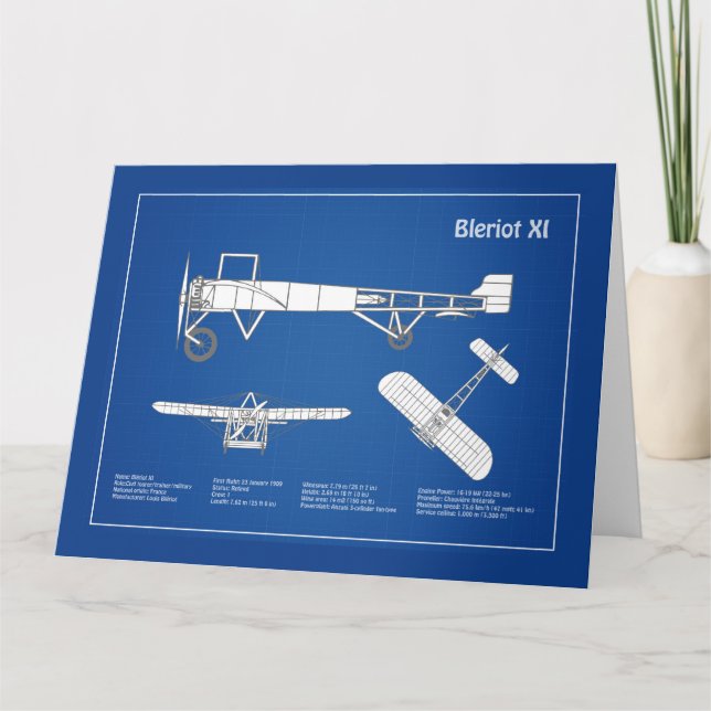 Cartão De Agradecimento Bleriot XI - Planos de desenho de projeto de avião (Frente)