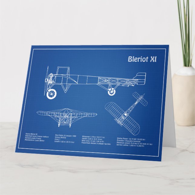 Cartão De Agradecimento Bleriot XI - Planos de desenho do avião (Frente)