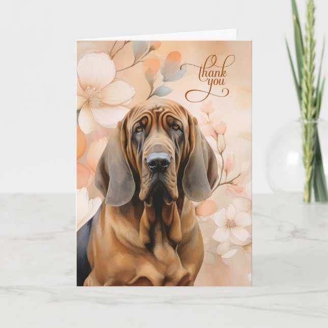 Cartão De Agradecimento Bloodhound Dog with Peach Blossoms (Frente)